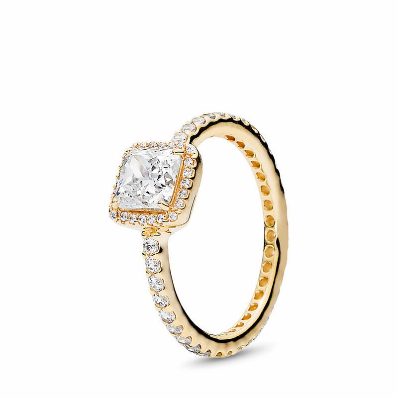 Pandora Timeless Elegance Promise Ring Ireland - Yellow Gold 14 K/Cubic Zirconia - 530296CWM